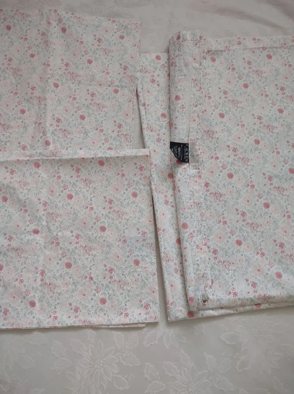 Ralph Lauren 3 Piece Set Cotton Floral Flat Sheet & 2 Pillow Cases